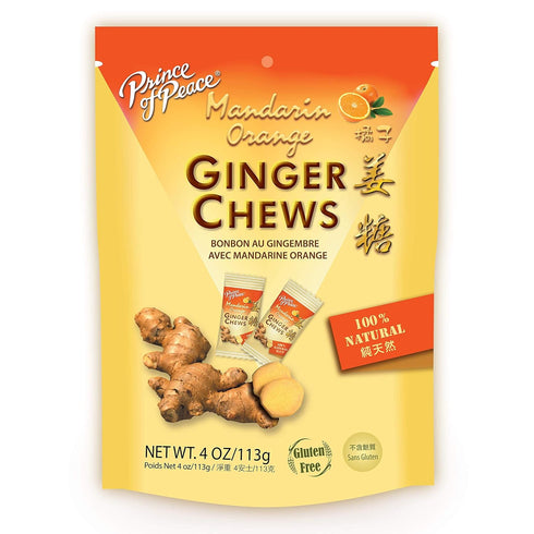 Prince Of Peace Ginger Chews with Mandarin Orange, Natural Candy for Nausea, Orange Ginger Chews
