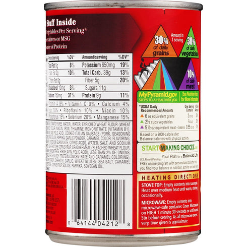 15oz (Pack 6) Chef Boyardee, Big Overstuffed Italian Sausage Ravioli, Can