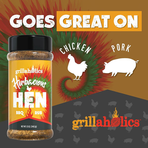 Grillaholics Herbacious Hen Chicken Seasoning - Herbal Chicken Dry Rub Blend - Great on Rotisserie, Fried Chicken,