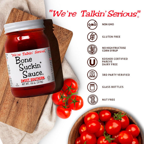 18 oz 1 Bone Suckin' Sauce Sweet Southern BBQ Sauce - in Glass Bottle, All-Purpose Barbecue Sauce, For Ribs, Chicken