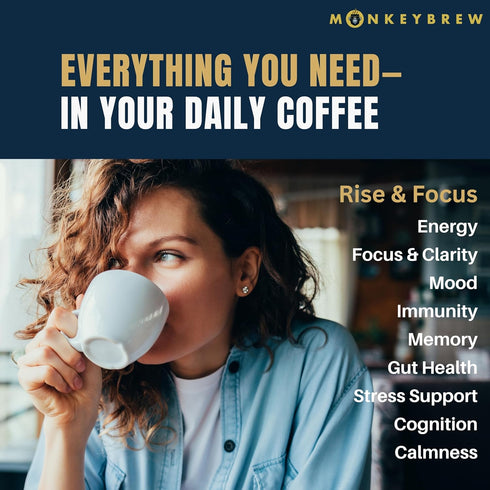 Immunity 1,750mg KSM-66 Monkey Brew Rise & Focus USDA Organic Mushroom Coffee | Boosts Focus, Energy, & Mood |