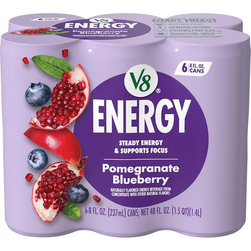 V8 +Energy Pomegranate Blueberry Juice Energy Drink, 8 fl oz Can (6
