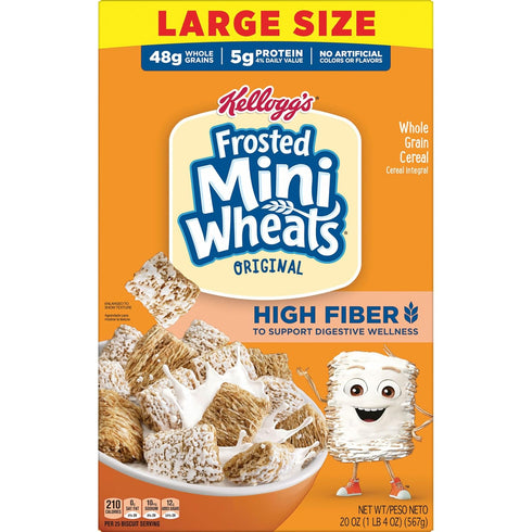 48g 20 oz Kelloggs Frosted Mini-Wheats Breakfast Cereal, High Fiber, Whole Grain, Large Size