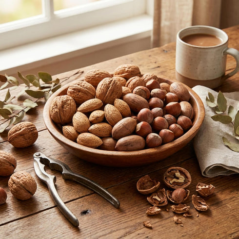 Pack, 4 lbs, Packed Premium In-Shell Nut Variety Mixed Nuts in Shell, Walnut, Almond, Pecan & Hazelnut, Separate Bags