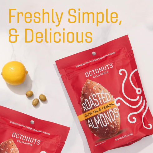 (6oz) Octonuts Olive Oil & Lemon Roasted Almonds Plant Based Protein Snack with Fiber Keto Friendly, Gluten-Free, Vegan