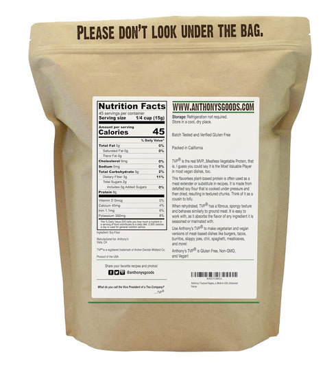 1.5 lb, Anthony's Textured Vegetable Protein, TVP, Gluten Free, Vegan, Made in USA, Unflavored