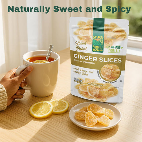Sunhill Naturals Crystalized Ginger Slices, Dried Slices with Natural Sweetness, Premium Ginger Pieces, Sweet & Spicy