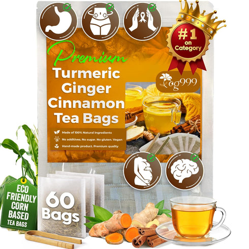 TOG999, 60 Bags Premium Turmeric Ginger Cinnamon Tea. Upgraded Version. Improve Digestion,