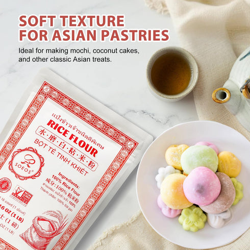 16 oz (1lb), Pack 1, Soeos Rice Flour, of Finely Milled Gluten-Free Rice Powder for Baking & Cooking, Ideal for Mochi
