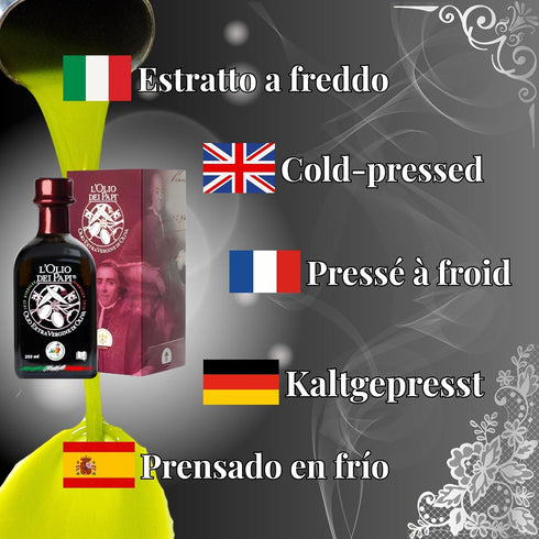 250 ml (8.5 fl.oz) 2025 L'Olio dei Papi - Gift Box - Italian Extra Virgin Olive Oil - Polyphenol and Oleocanthal Rich