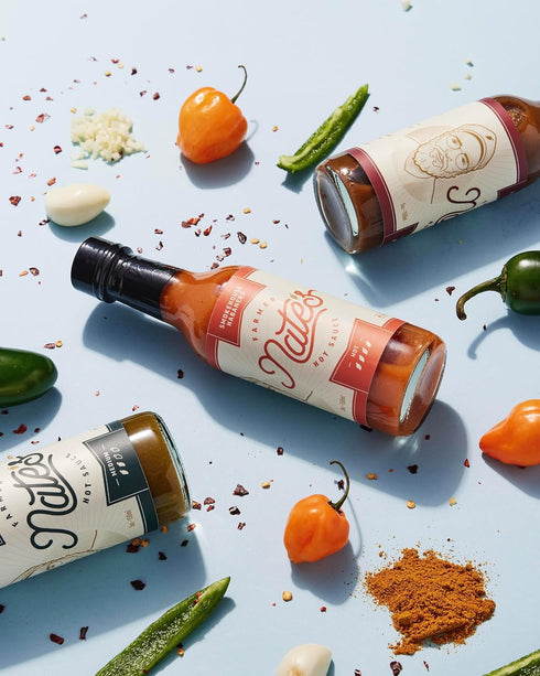 Farmer Nate's Smokehouse Habanero Hot Sauce with Habanero and Red Cayenne, High Heat, 5 ounce.