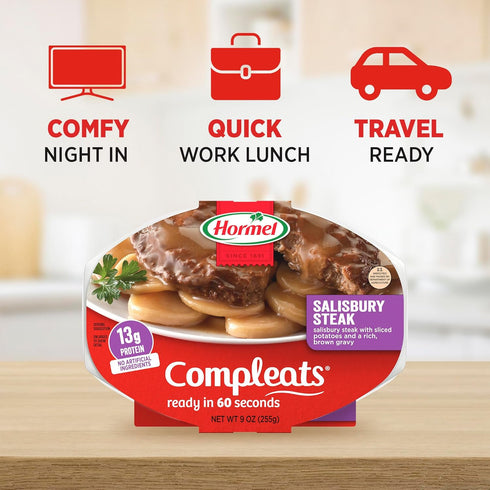 9 oz. (6 Pack) HORMEL COMPLEATS Salisbury Steak Microwave Tray