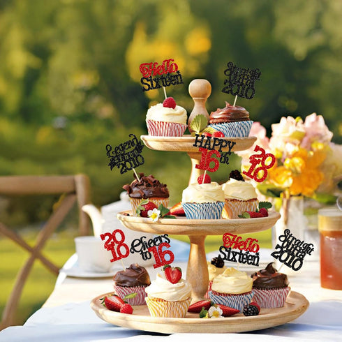 24Pcs 16th 16 2010 16 16th Gyufise Happy Birthday Cupcake Toppers Sweet Legend Since Cupcake Picks Cheers to Years Cake