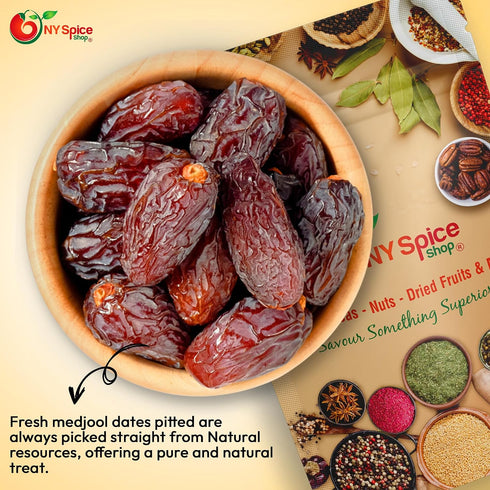 3 NY Spice Shop Medjool Dates - Pound California Natural Delight Medjool Pitted Fresh Dates Bulk - Sweet Candied Large