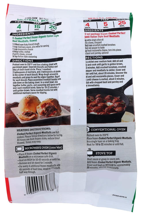 12 12 Cooked Perfect, Beef Meatball Italian Gluten-Free Grass Fed Organic, Ounce , Ounce