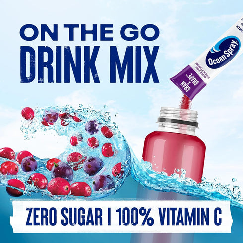 Packets 100% (40ct) Ocean Spray Cran-Grape Zero Sugar Powder Drink Mix with Real Cranberry Juice Powder, Vitamin C, No
