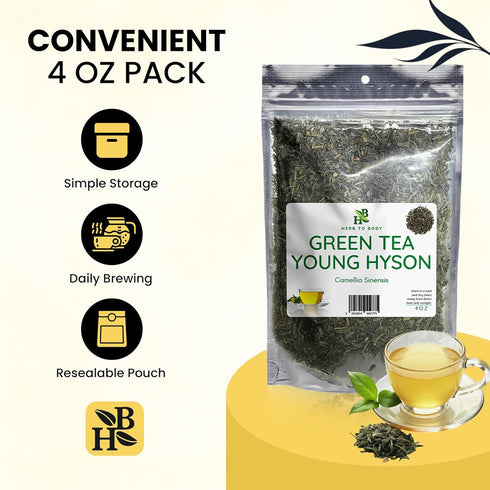 4oz, Herb To Body Young Hyson Green Tea Camellia Sinensis Loose Leaf Green Tea Leaves for Herbal Tea Loose Leaf Brewing