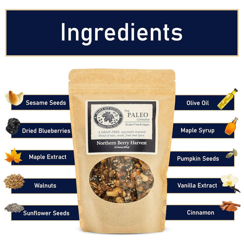 10 oz Maple Nut Kitchen Northern Berry Harvest Granola Grain-Free with Walnuts, Seeds, Blueberries & Vanilla | Paleo