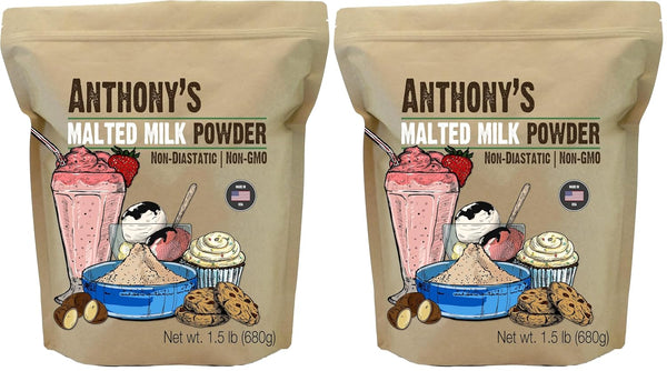 Anthony's Malted Milk Powder 1.5lb, For Ice Cream, Milk Shakes, and Baking,