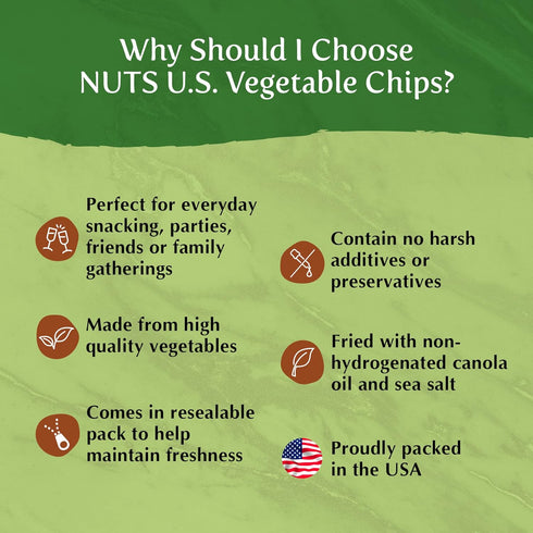Packed 3 LBS) NUTS U.S. - Vegetable Chips | Sea-Salted | All Natural | Delicious and Fresh | Bulk Chips | in a Heavy