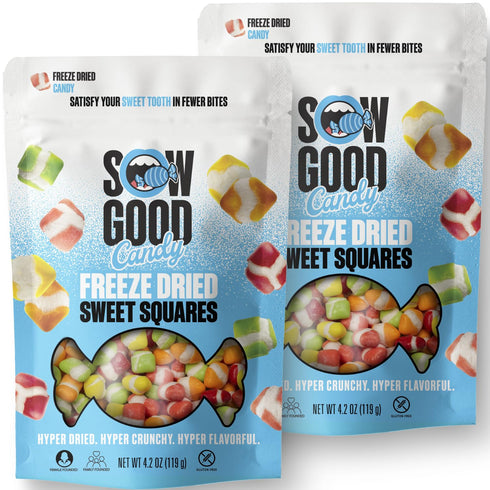 2 Pack Sow Good Freeze Dried Candy Sweet Squares - (Strawberry, Lemon, Orange, Blue Raspberry, Apple)