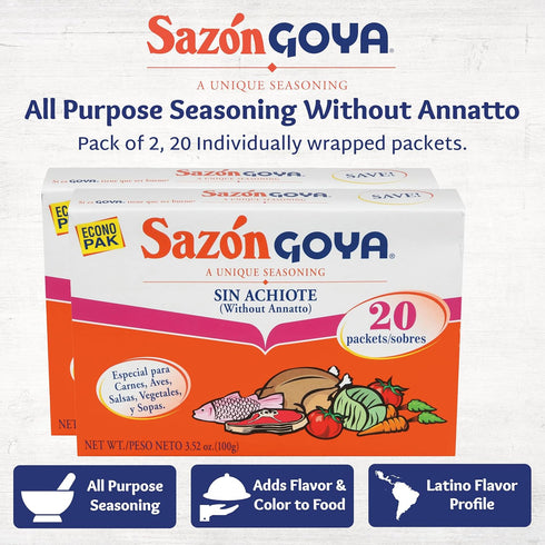 3.52 Pack 2 Sazn without Annatto by Goya, Latin Spice Blend for Poultry, Seafood, Meat and Vegetables, All Purpose