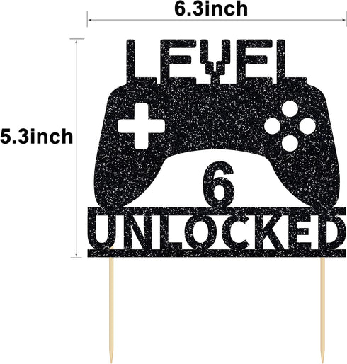 Level 6 Unlocked Cake Topper, Video Game Cake Topper, Game Controller Cake Topper for 6th Birthday Party