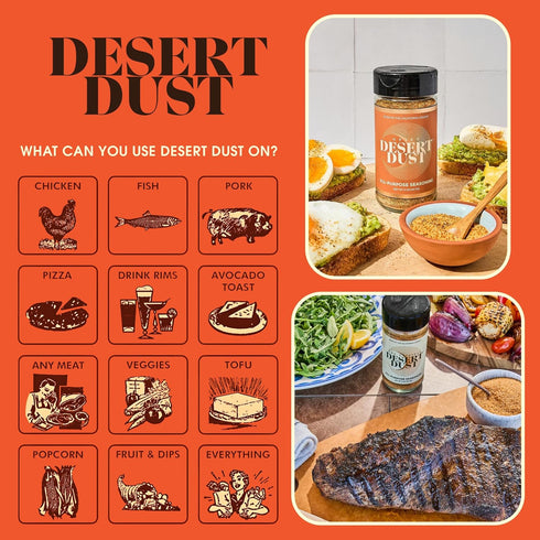 Set) Desert Dust Seasoning Trio Savory, Spicy Chiltepin & Original , All-Purpose Blends with Organic Date Sugar |