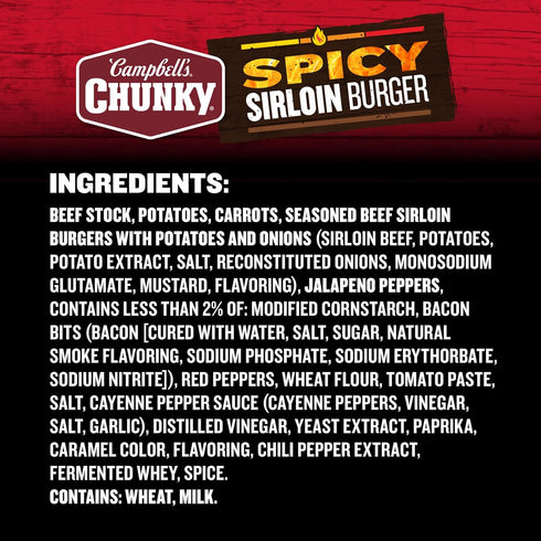 18.8 Oz 12) Campbell's Chunky Soup, Spicy Sirloin Burger Soup, Can (Case