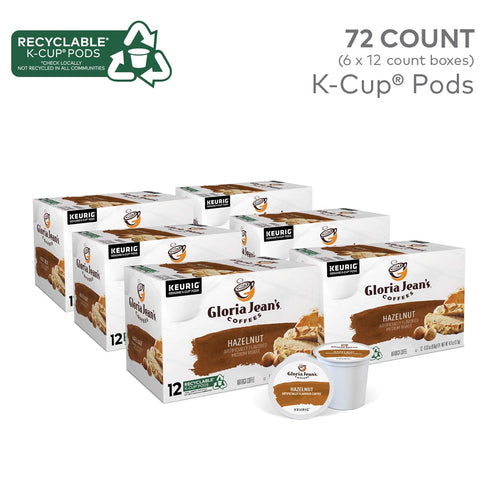 72 Count Gloria Jean's Coffees Hazelnut, Single-Serve Keurig K-Cup Pods, Flavored Medium Roast Coffee