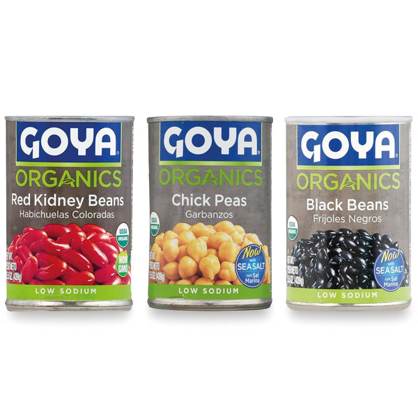 Goya Canned Bean Sampler - Black Beans, Red Kidney Beans, Chickpeas, Organic