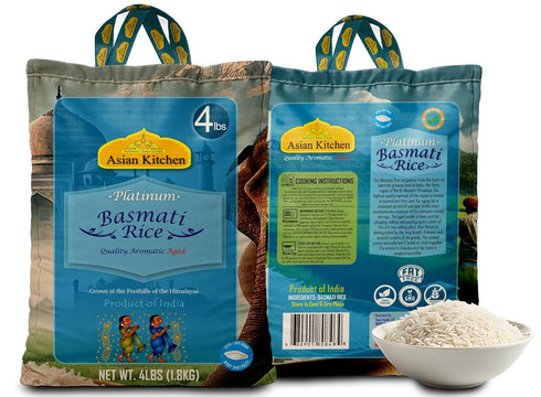 4lbs (1.81kg) Asian Kitchen Platinum White Basmati Rice Extra Long Aged ~ All Natural | Gluten Friendly | Vegan |