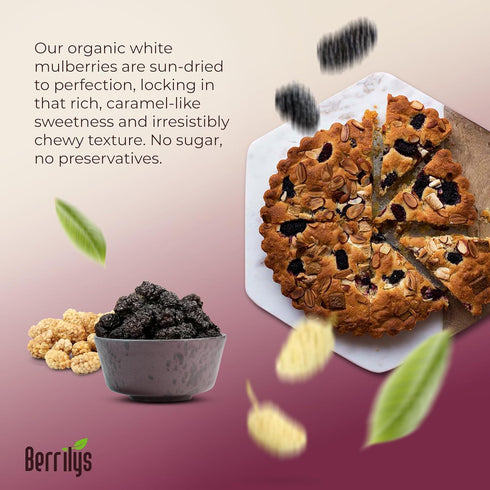 Mulberries 2 Pack Berrilys Organic Dried White & Black - Sun-Dried - Homemade Recipes - Chewy Fruit - Ideal for Snacks