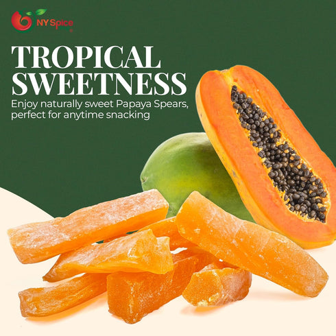 5 SO2 NY Spice Shop Dried Papaya Spears - Pound Dried Tropical Fruit Mix Papaya - Fruit Snack Papayas Spears