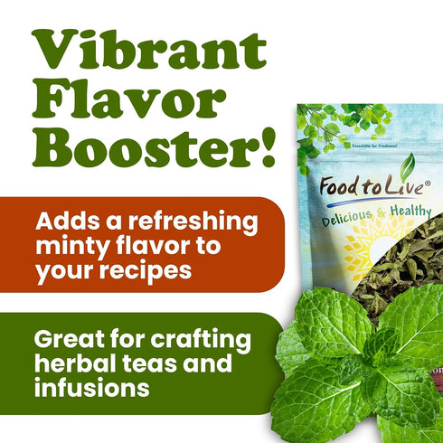 4 Food to Live - Organic Peppermint Leaves, Ounces Dried, Cut & Sifted. Non-GMO. Caffeine-free. Non Irradiated. Good