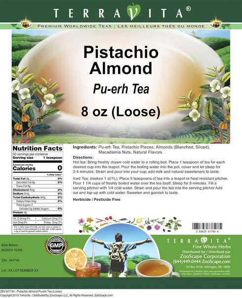 Terravita (8 oz, 541744) Pistachio Almond Pu-erh Tea (Loose) ZIN: