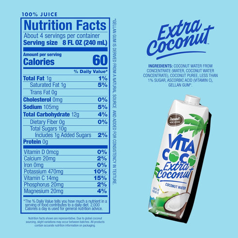 33.8 Oz Vita Coco Extra Coconut, Coconut Water, Fl