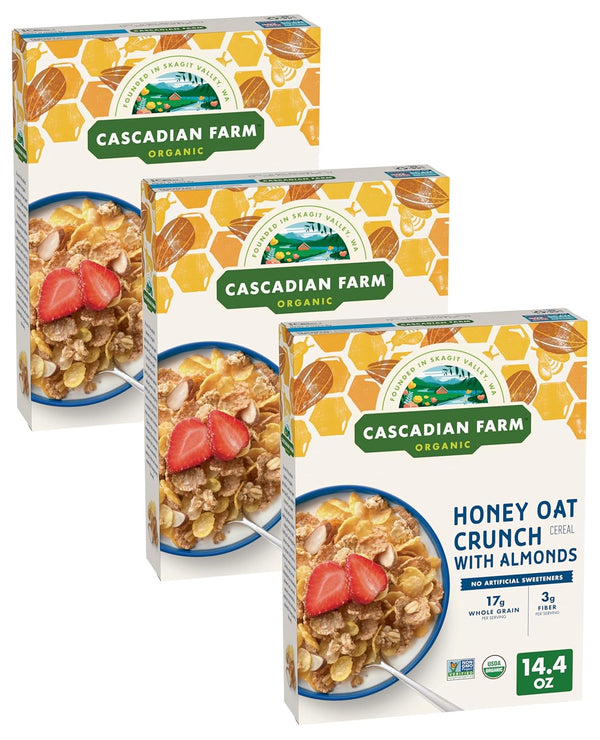 Cascadian Farm Organic Honey Oat Crunch Cereal With Almonds, Non-GMO, 14.4 oz.