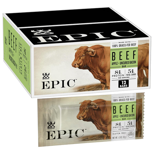 EPIC Beef Protein Bars, Uncured Bacon and Apple, Paleo Friendly, Gluten Free,
