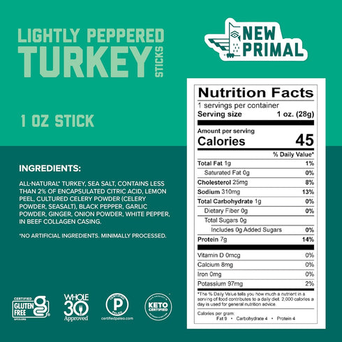 1 oz, 1 (Pack 1) (4003) The New Primal Jerky Turkey Stick Ounce