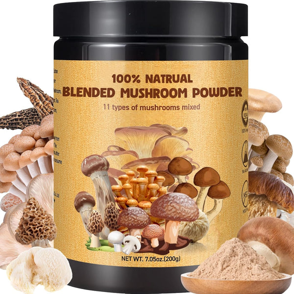 Egcina 7.05oz Dried Mixed Mushroom Powder - 11 Variety Chef's Blend for Coffee,