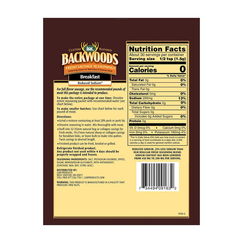 LEM Products Reduced Sodium Breakfast Sausage Seasoning - Ideal for Wild Game, Seasons Up to 5 Pounds, 1.6 Ounce