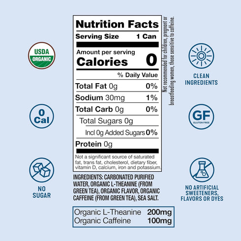 100mg 200mg (Pack 6, 12oz ARDOR ENERGY Sparkling Water with Natural Caffeine & L-Theanine from Organic Green Tea