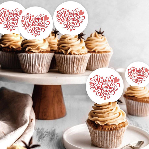 Foowztao 40Pcs Edible Valentines Day Cupcake Toppers Sweet Love Be Mine Valentines Cupcake Valentine Cake Topper