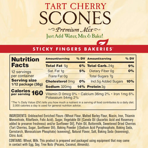 English Scone Mix, Tart Cherries by Sticky Fingers Bakeries – Makes 12 Fresh Baked English Scones (1pk)