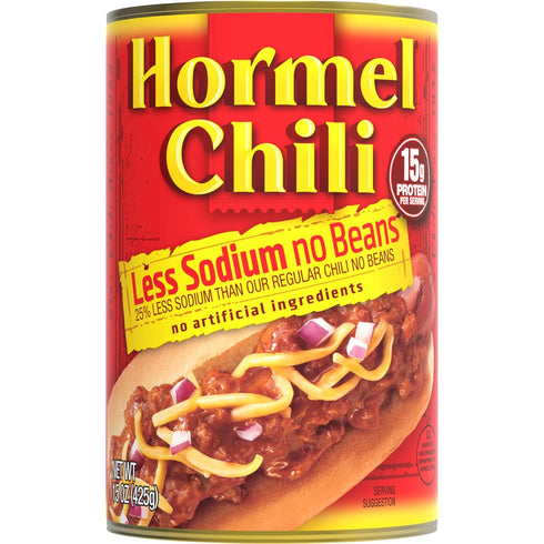 HORMEL Chili Less Sodium No Beans (Pack of 12), 15 oz No