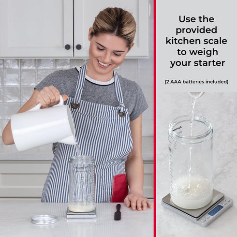 Complete Sourdough Starter Kit Glass Jar with Lid, Kitchen Scale and More | Useful Birthday Gifts for Women, Bakers