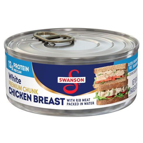 Swanson White Premium Chunk Canned Chicken Breast in Water, Fully Cooked Chicken,