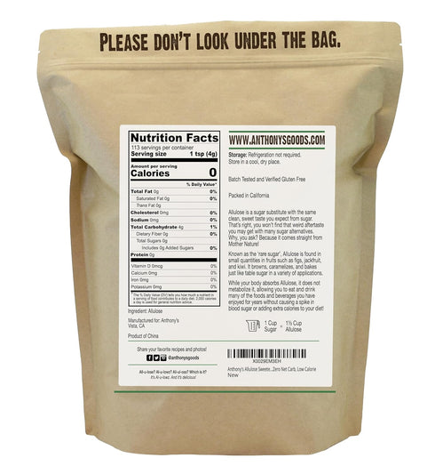 1 lb, (Pack 2) Anthony's Allulose Sweetener, Batch Tested Gluten Free, Keto Friendly Sugar Alternative, Zero Net Carb
