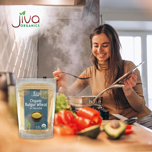 #1 2 LB 100% Organic Bulgur Wheat Fine - Non-GMO, Grown in USA, Natural Wheat Berries, Resealable Bag by Jiva Organics
